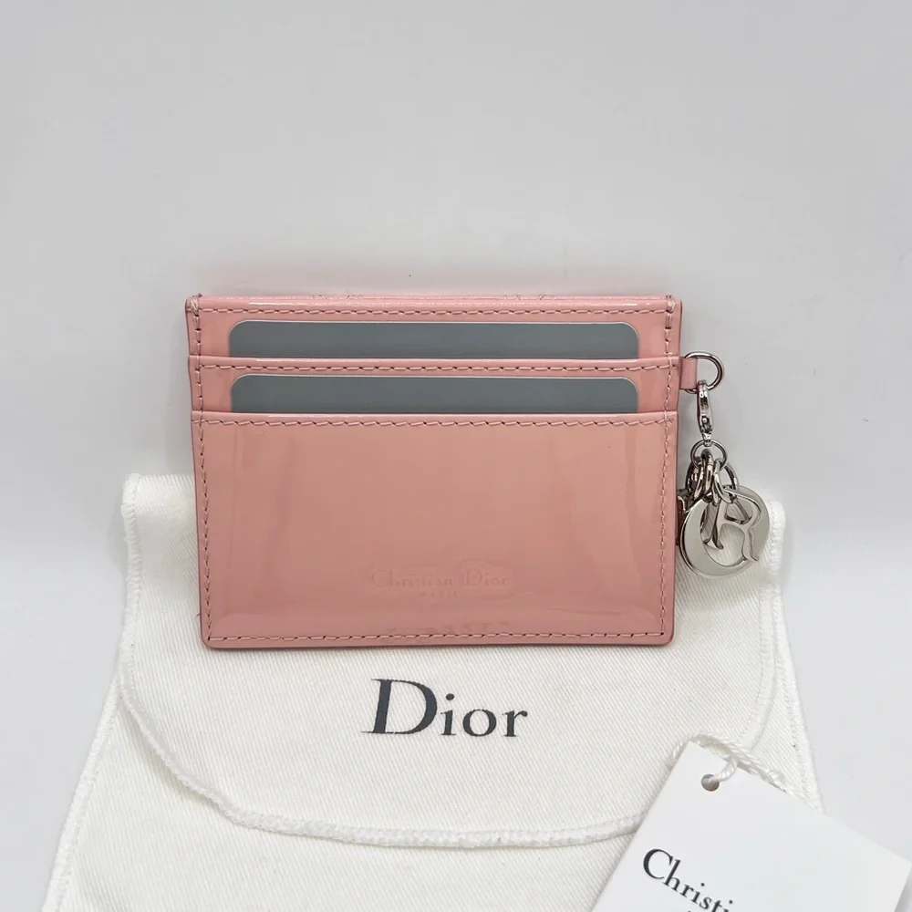 NEW Authentic DIOR Lady Dior Patent Cannage Calfskin Leather Card Holder